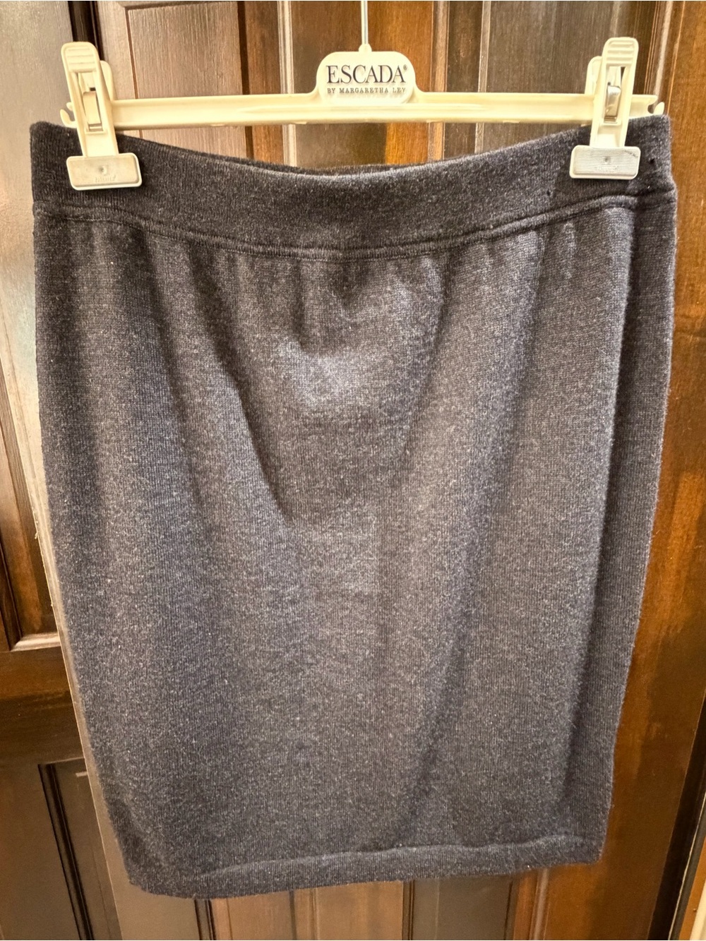 VTG Escada Margaretha Ley Charcoal Heather Grey Wool Knit Pencil Skirt